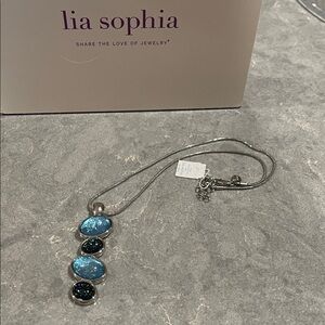 Lia Sophia Teal Blue and Silver Pendant Necklace 16-19”